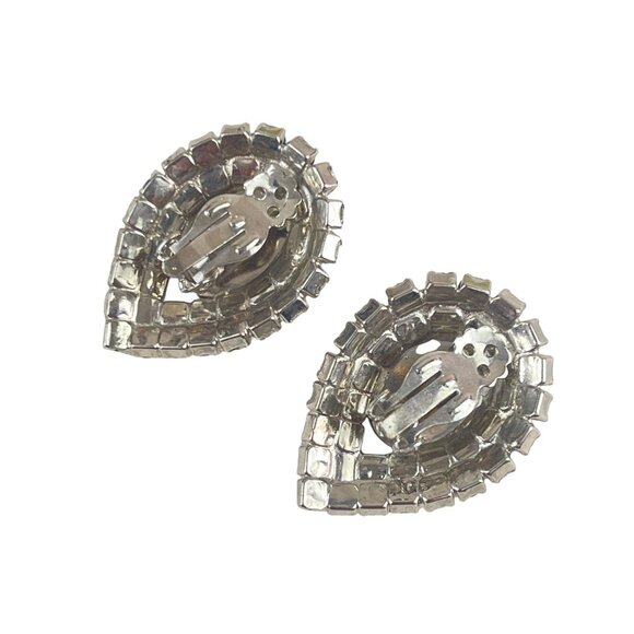 Pear-Shaped Rhinestone & Black Stone Clip-On Earrings Party Wedding Glam Jewelry - Picture 2 of 7